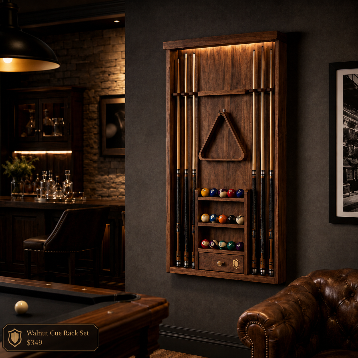 Walnut Cue Rack Set